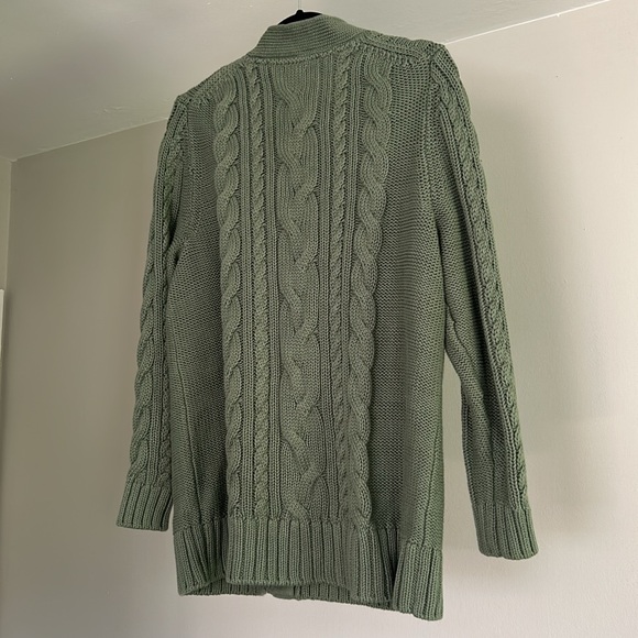 L.L. Bean Double L® Cable Sweater, Button-Front Cardigan - Bay Leaf Green - Picture 3 of 7